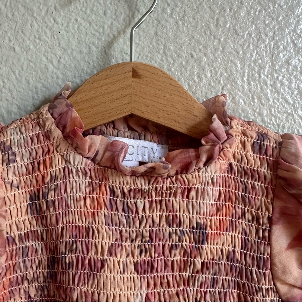 Ivy City Floral Blush Smoked Tiered Dress Baby Girl Size 12-18 Months - Picture 3 of 8